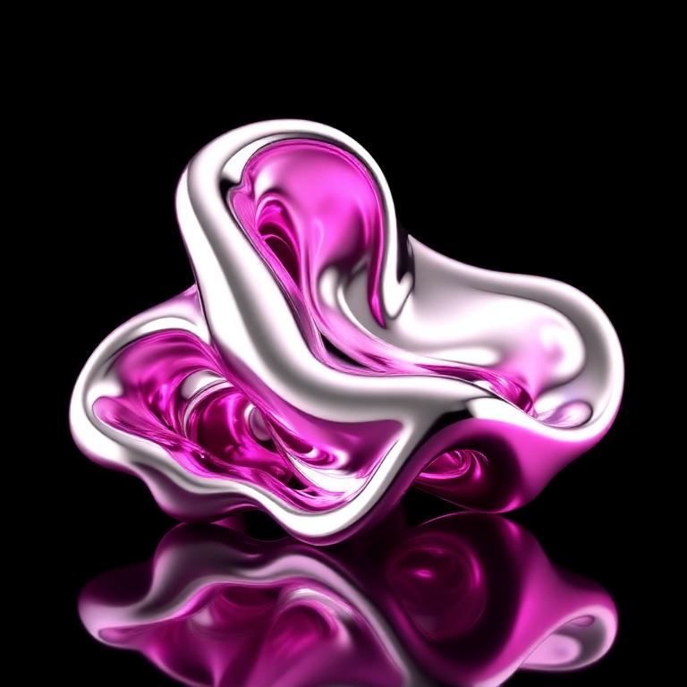 Liquid chrome sculpture, mirror reflections