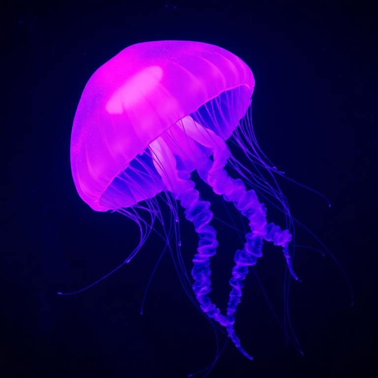 Holographic jellyfish in deep neon water